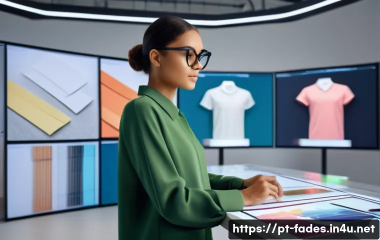 패션디자인과 온라인 쇼핑몰 - A modern fashion designer studio scene showcasing a young Brazilian professional using advanced 3D f...