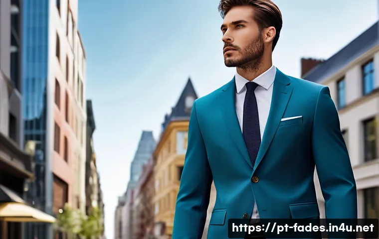 패션디자인과 기능성 의류 - A stylish urban professional wearing a sleek, tailored jacket made of advanced smart fabric with act...