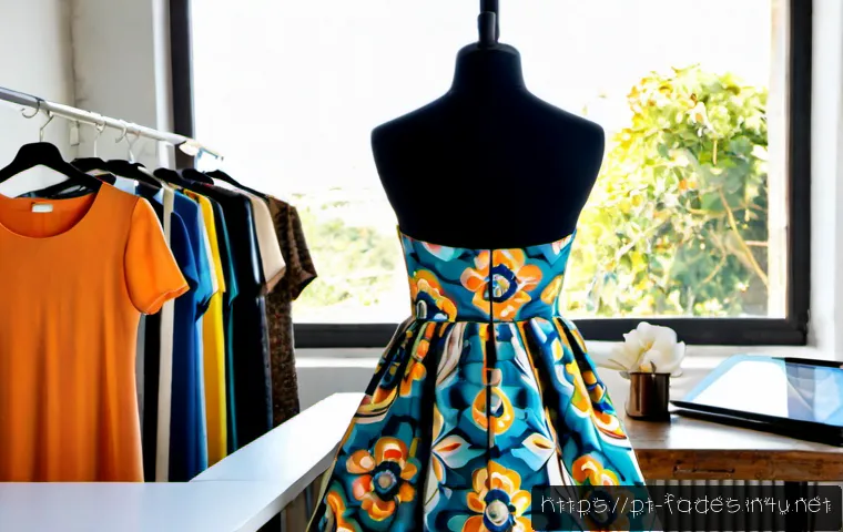 Home 17 패션디자인과 패션신제품 개발 - Photorealistic fashion design studio in São Paulo, Brazil, a diverse young designer carefully drapin...